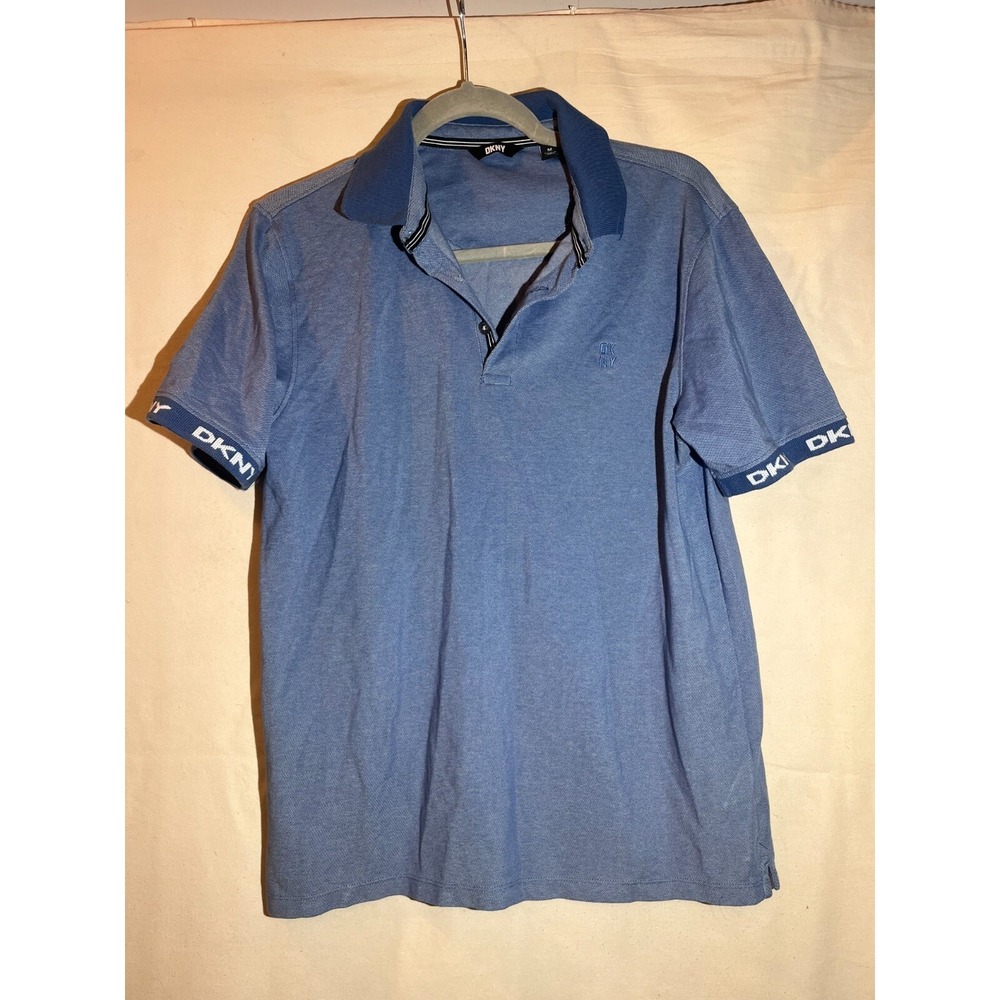 DKNY Men's Logo Detail Blue Short Sleeve Polo Shirt SZ M U97